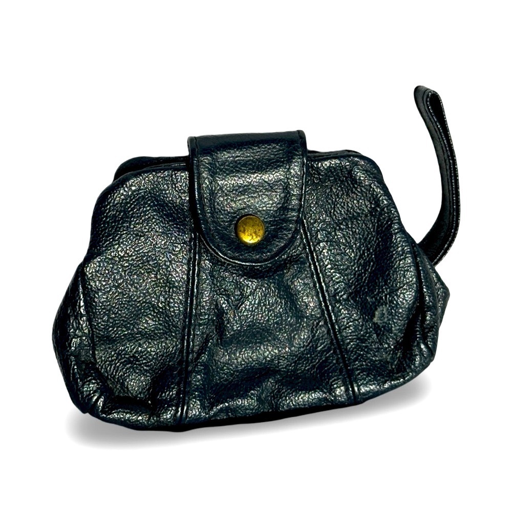 Vintage 1980’s Little Black Leather Women's Change Purse, 6”